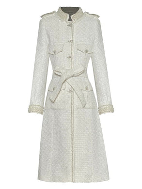 White Tweed Single Breasted Coat