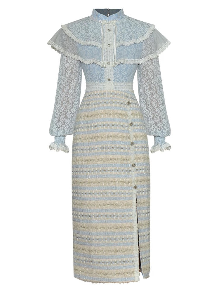 CC Lantern Sleeve & High Waisted Midi Pencil Dress