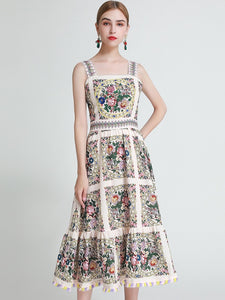 Flowers all round strappy maxi dress