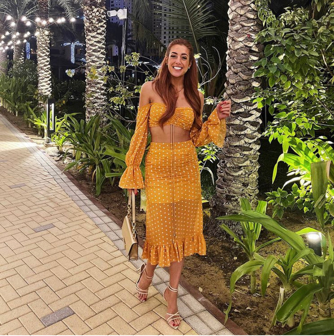 Mustard polka dot bardot set *WAS £135*