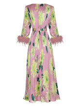 Load image into Gallery viewer, *NEW Tassel Pink floral Printed Pleated Dress with belt