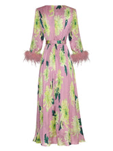 Load image into Gallery viewer, Tassel Pink floral Printed Pleated Dress with belt