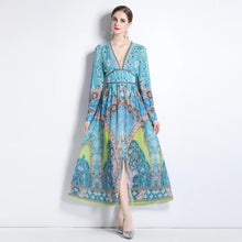 Load image into Gallery viewer, Geometric Print V-Neck Maxi Dress - comes in two colours