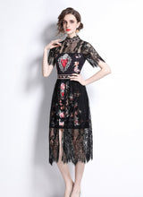 Load image into Gallery viewer, All heart with black lace midi dress