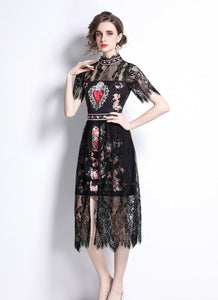 All heart with black lace midi dress