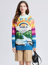 Load image into Gallery viewer, Heavy Embroidered Smile Rainbow Sweater