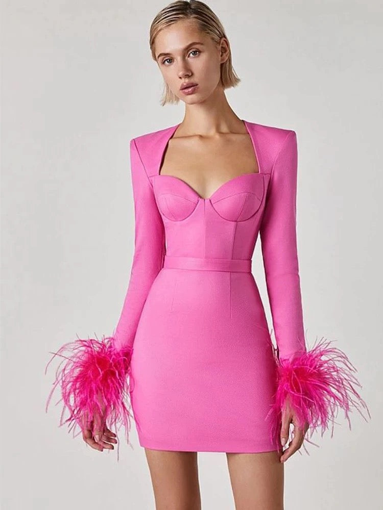 Lux Feather Cuff Dress - comes in pink and black