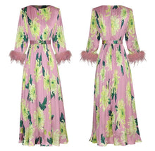 Load image into Gallery viewer, Tassel Pink floral Printed Pleated Dress with belt