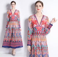 Load image into Gallery viewer, Geometric Print V-Neck Maxi Dress - comes in two colours