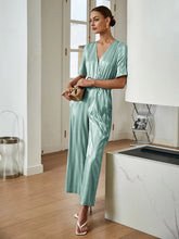 Load image into Gallery viewer, CC Lux jacquard satin silk green jumpsuit