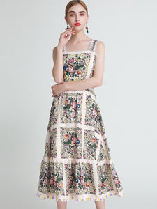 Flowers all round strappy maxi dress