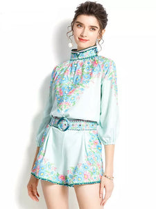 Light blue & pink flowers two piece set