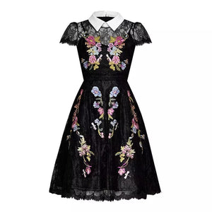 Loveliest Lace black floral embroidered dress with collar