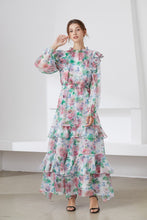 Load image into Gallery viewer, Muted Flower meadow tiered maxi dress
