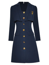 Load image into Gallery viewer, Navy layer a line dress with gold buttons