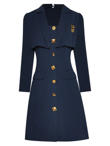 Navy layer a line dress with gold buttons