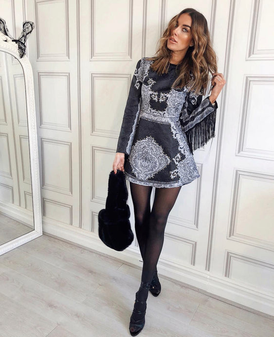 Limited Edition Fringed Black and Grey Vintage Dress