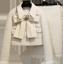 Load image into Gallery viewer, The Cream tweed two piece with bow and brooch