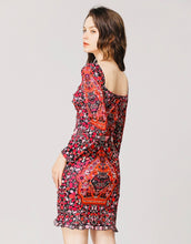 Load image into Gallery viewer, Pink Folk print sweetheart neck minidress