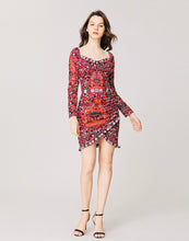 Load image into Gallery viewer, Pink Folk print sweetheart neck minidress