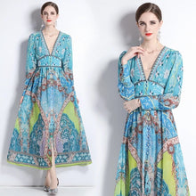 Load image into Gallery viewer, Geometric Print V-Neck Maxi Dress - comes in two colours
