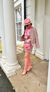 Mixed Pink tweed with pearl and feather set