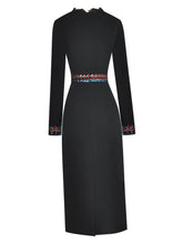 Load image into Gallery viewer, Black Sequin Embroidery Vintage Black Pencil Dress