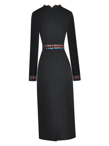 Black Sequin Embroidery Vintage Black Pencil Dress