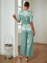 Load image into Gallery viewer, CC Lux jacquard satin silk green jumpsuit
