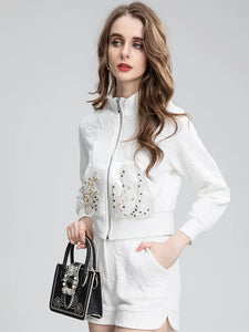 White cable and embellished two piece set