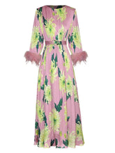 Load image into Gallery viewer, Tassel Pink floral Printed Pleated Dress with belt