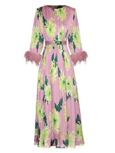Load image into Gallery viewer, *NEW Tassel Pink floral Printed Pleated Dress with belt