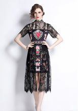 Load image into Gallery viewer, All heart with black lace midi dress