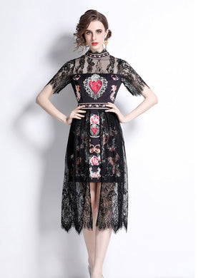All heart with black lace midi dress