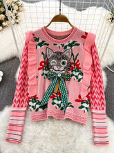 Load image into Gallery viewer, Cat Wink Knitted Embellished Jumper - comes in two colours