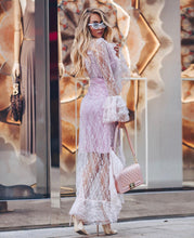 Load image into Gallery viewer, Baby Pink Sheer Lace ruffle maxi dress