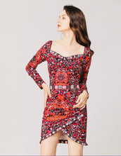 Load image into Gallery viewer, Pink Folk print sweetheart neck minidress