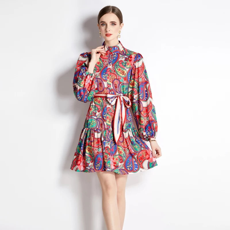 Soul Mate Lantern Sleeve Mini Shirt Dress