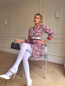 Diamond rose with racing stripes knitted dress