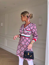 Load image into Gallery viewer, Diamond rose with racing stripes knitted dress