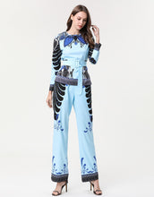 Load image into Gallery viewer, Light blue “All Hail” tropical leaf print two piece SAMPLE