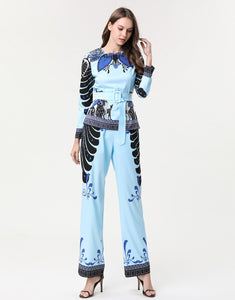 Light blue “All Hail” tropical leaf print two piece SAMPLE