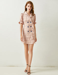 Pink Checked mini dress with belt