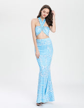 Load image into Gallery viewer, Multiway White and blue tiled crop top and maxi skirt