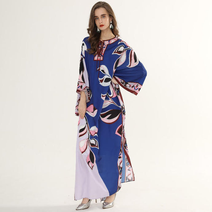 Midnight Blue falling leaves maxi dress