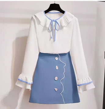 White and Blue Milkmaid blouse and skirt set