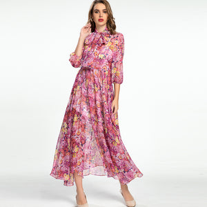 Flaunting flowers midi dress with bow tie