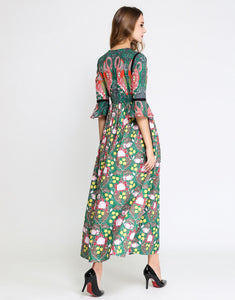 Comino Couture Green / Multi Print Flamingo Maxi Dress