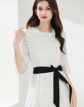 Load image into Gallery viewer, White lacy midi dress with belt