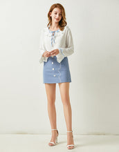 Load image into Gallery viewer, White and Blue Milkmaid blouse and skirt set